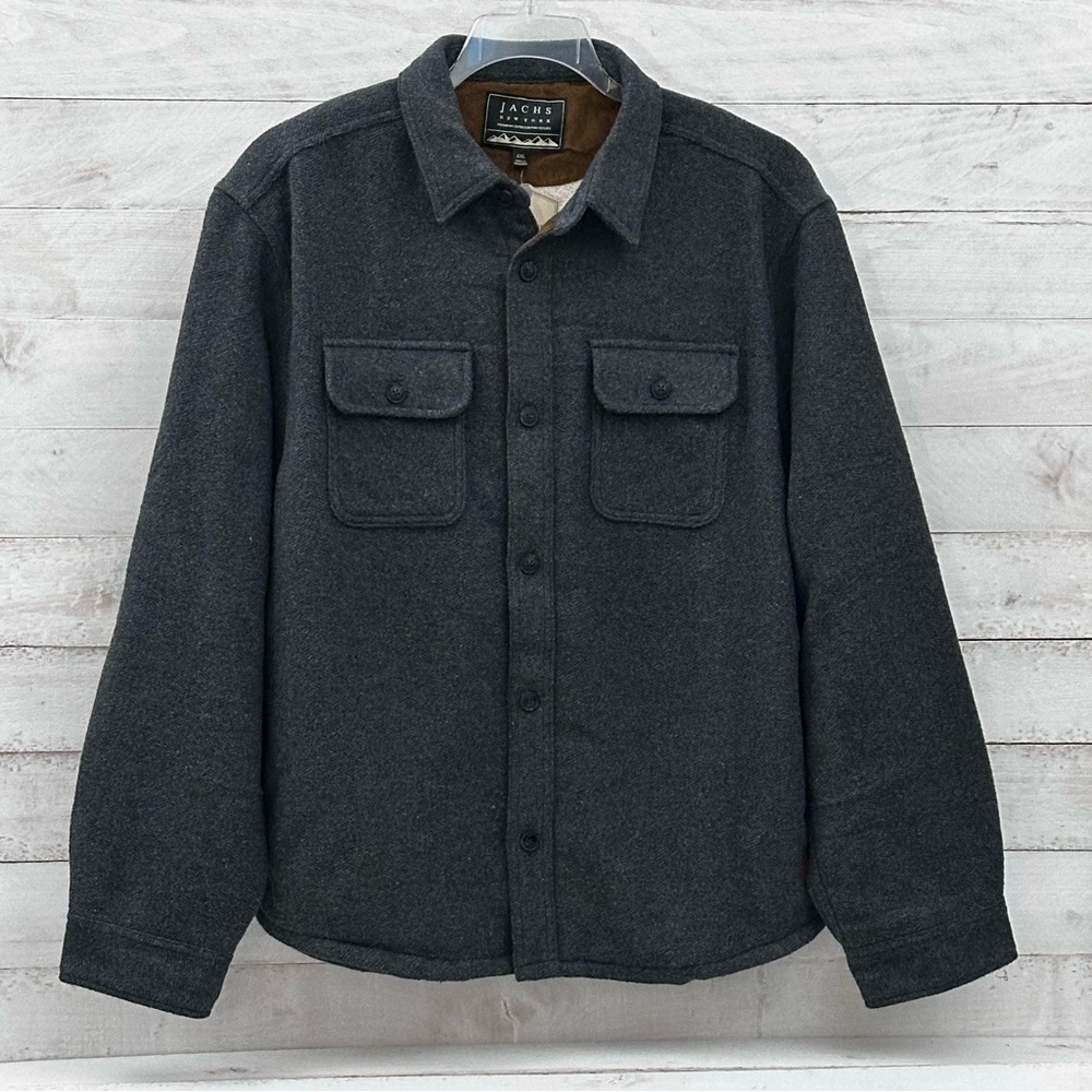Jachs New York Mens Wool Blend Sherpa Lined Shirt Jacket • Grey • Size XXL • NWT